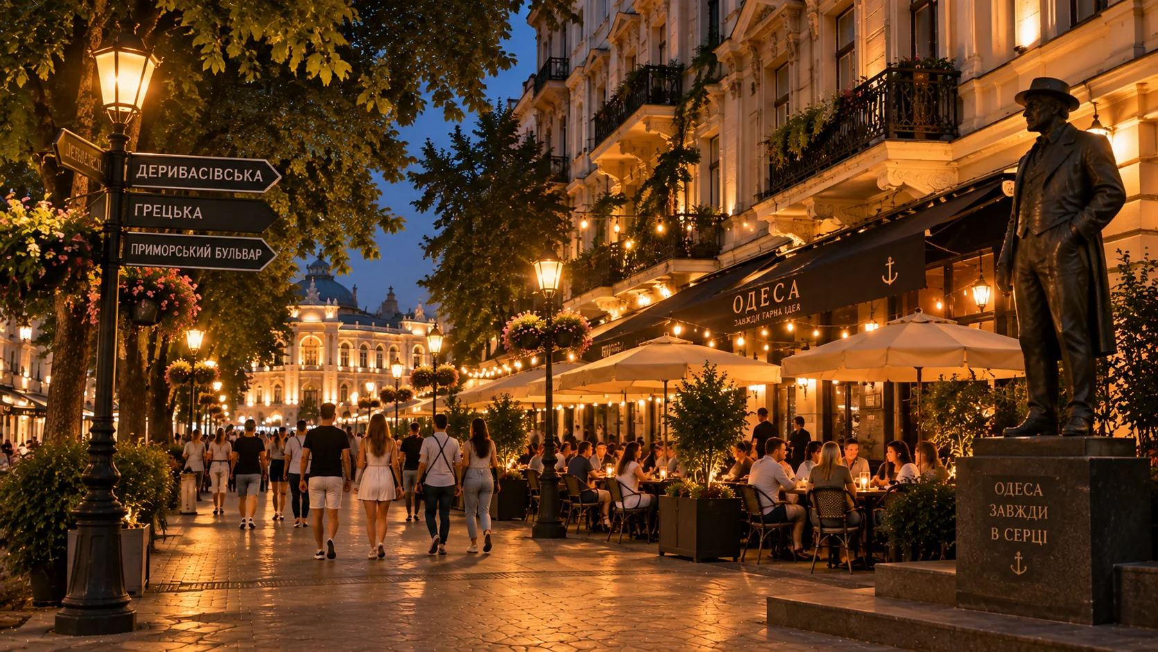 Ілюстрація міської прогулянки серед освітлених фасадів
