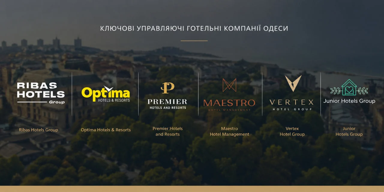 Ілюстрація з логотипами Ribas, Optima, Premier, Maestro, Vertex та Junior Hotels Group